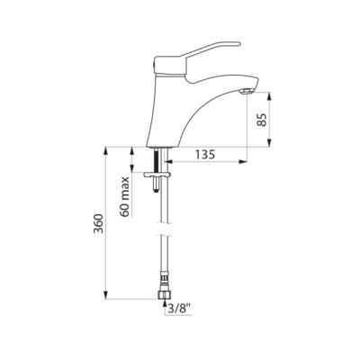 Mitigeur de lavabo à bec fixe H 85, commande par manette ajourée, sans tirette ni vidage réf. 2521