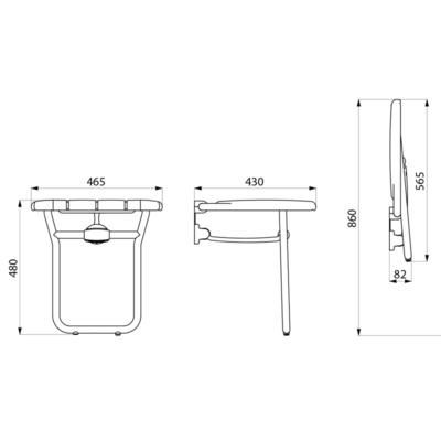 Siège de douche relevable ALU large 430 x 465 x 480 mm réf. 510410