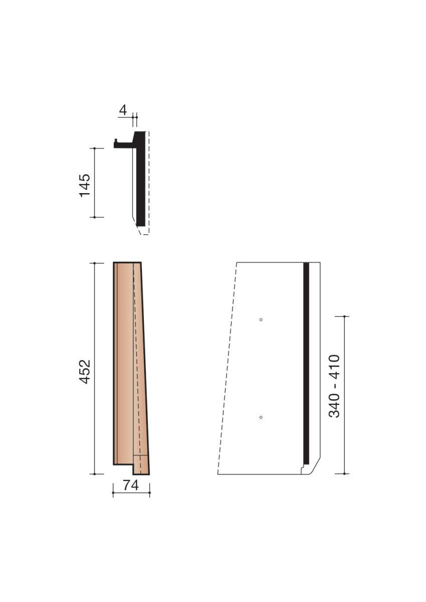 Tuile de rive individuelle droite Optima Mopt 7070 - terre cuite - teinte ardoisée - 452x74 mm