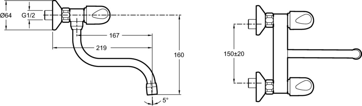 Mélangeur évier GALEO CD mural bec tube orientable avec raccords chromé réf. E76925-CP