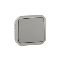 Interrupteur ou va-et-vient étanche Plexo 10 AX 250 V~ IP55 IK08 à équiper de support plaque ou boîtier saillie, livré avec enjoliveur finition gris Réf. 069511L