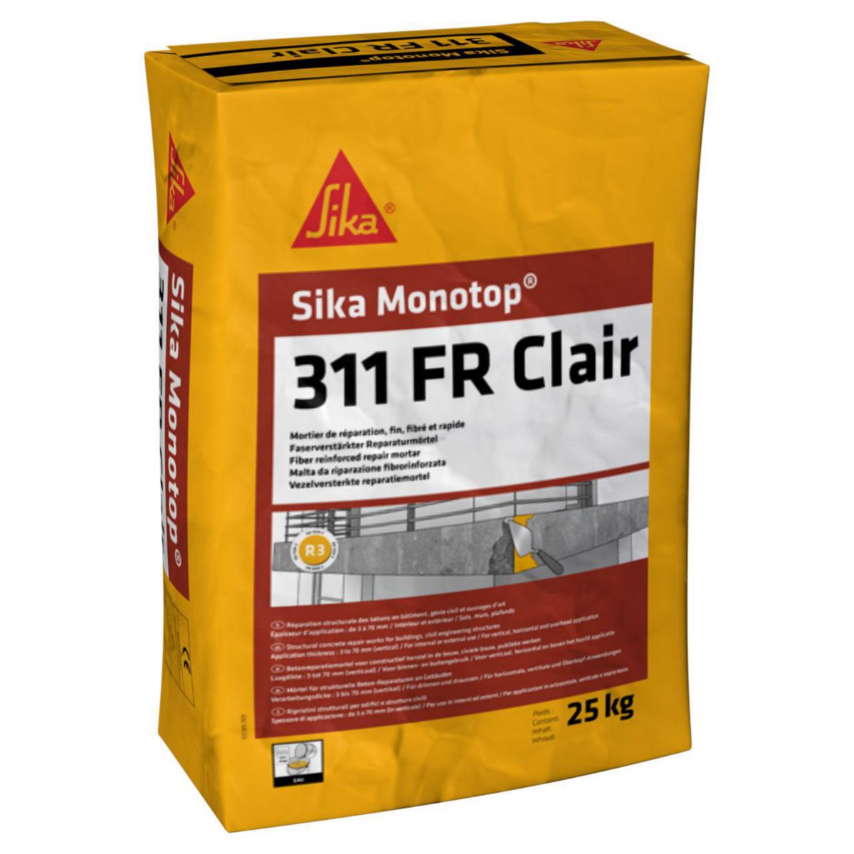 Mortier de réparation fibré à prise rapide Sika Monotop-311 FR - gris - sac de 25 kg