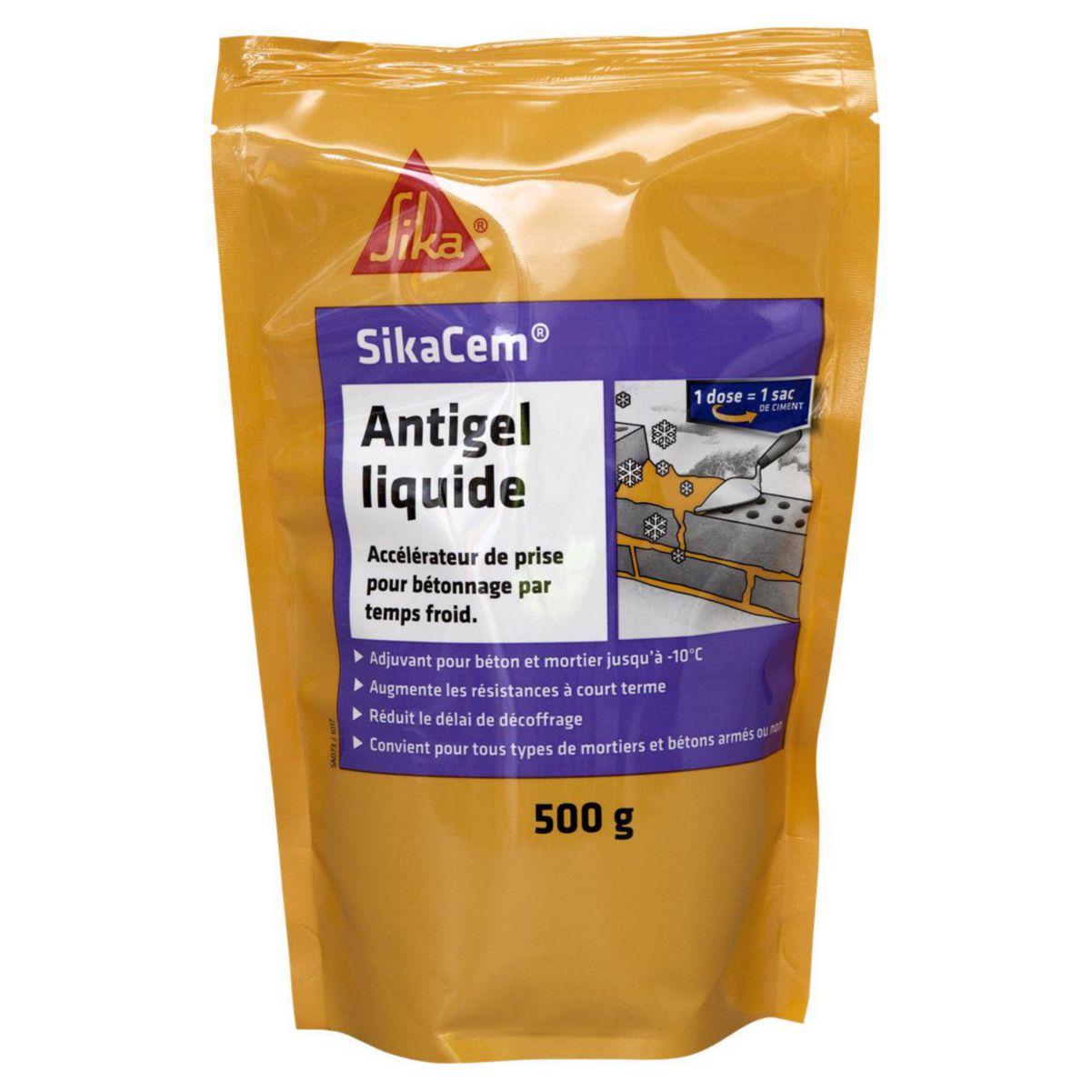 Accélérateur de prise pour bétonnage par temps froid Sikacem antigel liquide - 1 dose de 500 g