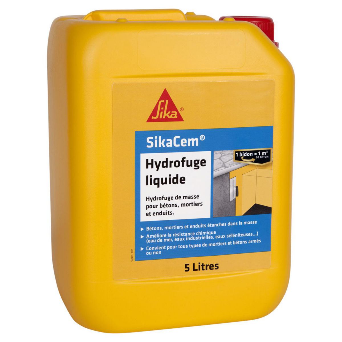 Hydrofuge de masse pour béton/mortier Sikacem® Hydrofuge liquide - bidon de 20 l