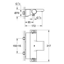 Mitigeur thermostatique bain-douche GROTHERM 2000 C3, NF, C3/E1, avec tablette, chromé réf. 34467001