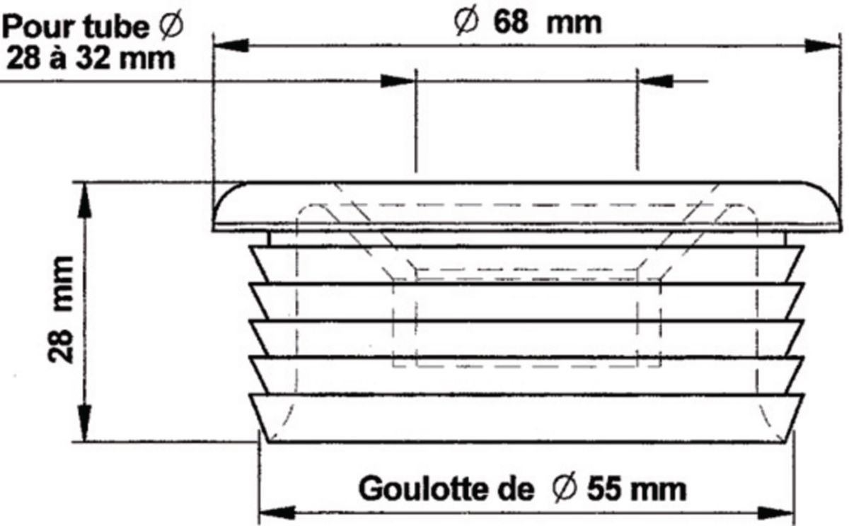 Nez de jonction diamètre 55 pour tube de 28 à 32 mm réf. 44903