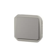 Poussoir inverseur NO-NF étanche Plexo 10 A IP55 IK08 à équiper de support plaque ou boîtier saillie, avec enjoliveur gris Réf. 069541L