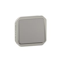 Poussoir inverseur NO-NF étanche Plexo 10 A IP55 IK08 à équiper de support plaque ou boîtier saillie, avec enjoliveur gris Réf. 069541L