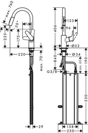 Mitigeur de cuisine M4116-H 240 240 avec douchette extractible réf. 73880000