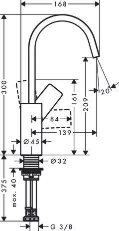 Mitigeur de lavabo VIVENIS 210 avec bec pivotant à 120° sans tirette ni vidage Noir mat Réf. 75032670