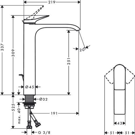 Mitigeur de lavabo VIVENIS 250 bec haut avec tirette et vidage Blanc mat Réf. 75040700