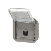 Prise informatique RJ45 catégorie 6 FTP étanche à volet Plexo IP55 à équiper de support plaque ou boîtier saillie, avec enjoliveur gris Réf. 069569L