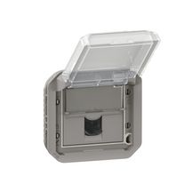 Prise informatique RJ45 catégorie 6 FTP étanche à volet Plexo IP55 à équiper de support plaque ou boîtier saillie, avec enjoliveur gris Réf. 069569L