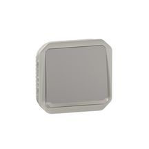 Poussoir NO lumineux étanche Plexo 10 A IP55 IK08 à équiper de support plaque ou boîtier saillie, livré avec voyant 230 V et enjoliveur gris Réf. 069542L