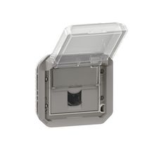 Prise informatique RJ45 catégorie 6A STP étanche à volet Plexo IP55 à équiper de support plaque ou boîtier saillie, avec enjoliveur gris Réf. 069559L