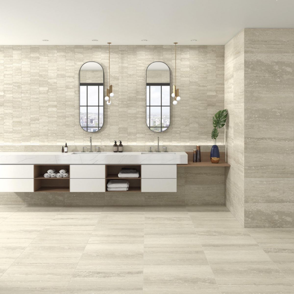 Faïence murale effet pierre Pure Travertine - beige mat - 30x60 cm