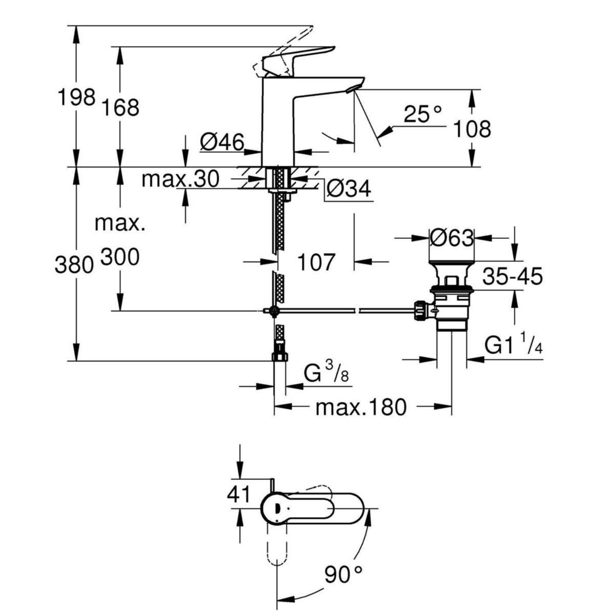 Mitigeur lavabo Taille M BauEdge Chromé 23759000