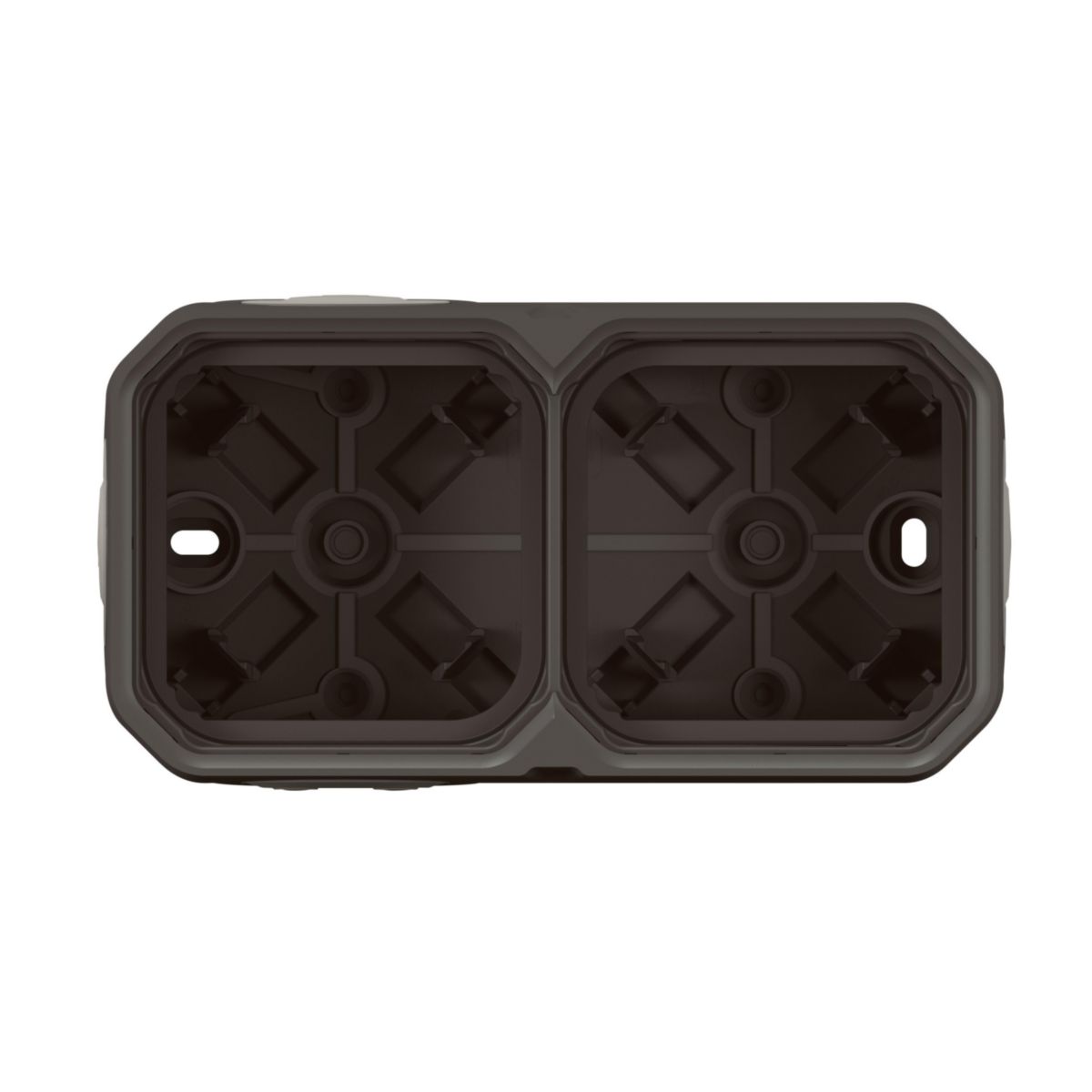 Boîtier saillie étanche Plexo 2 postes pour montage horizontal ou vertical, sans cloison, avec 3 embouts à membrane amovible et perforable sans découpe 1 entrée et 1 embout 2 entrées - anthracite Réf. 069602L