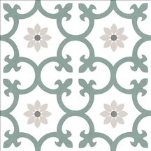 Carrelage sol inspiration carreau de ciment Dalia Kale - grès cérame blanc/vert/gris - 25x25 cm