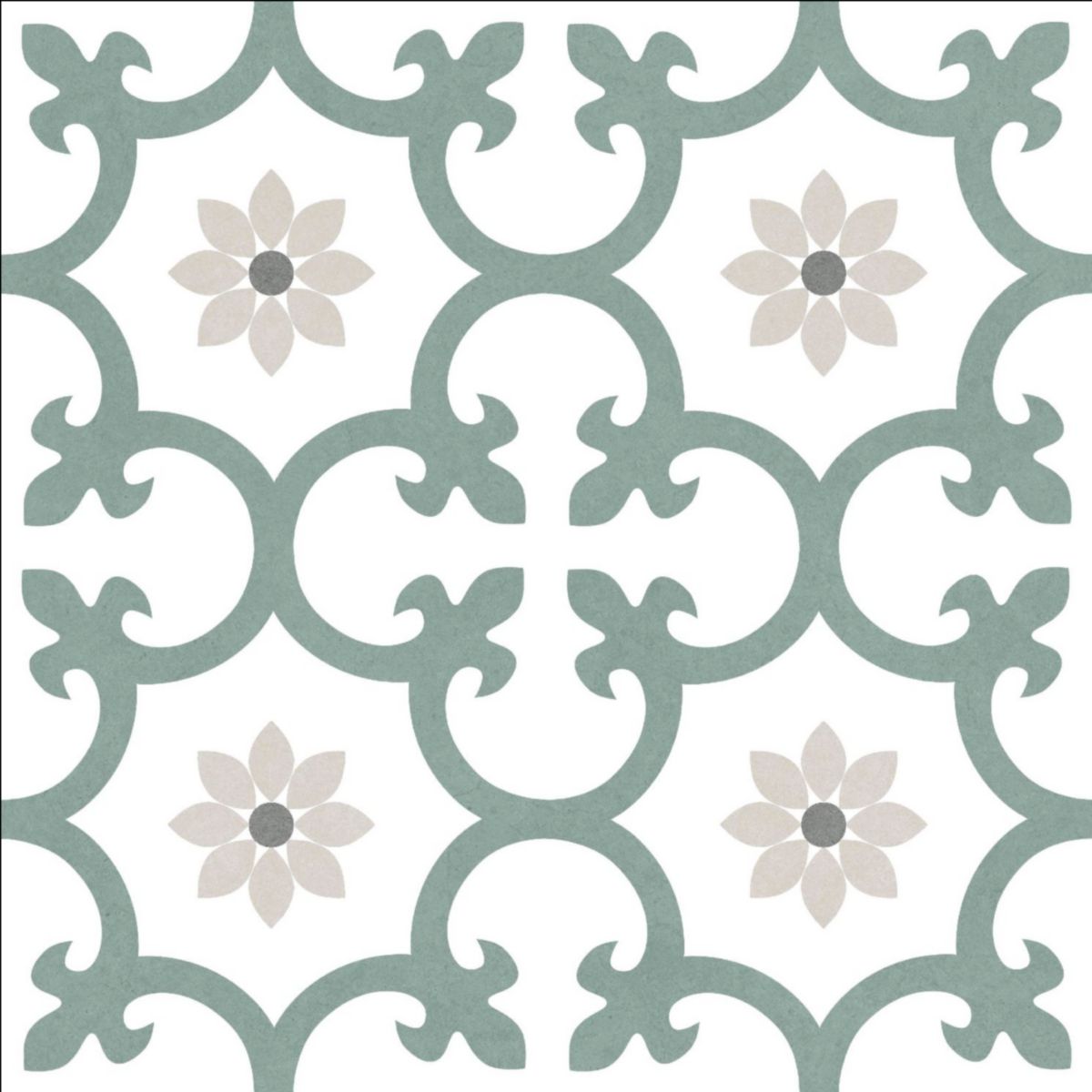 Carrelage sol inspiration carreau de ciment Dalia Kale - grès cérame blanc/vert/gris - 25x25 cm