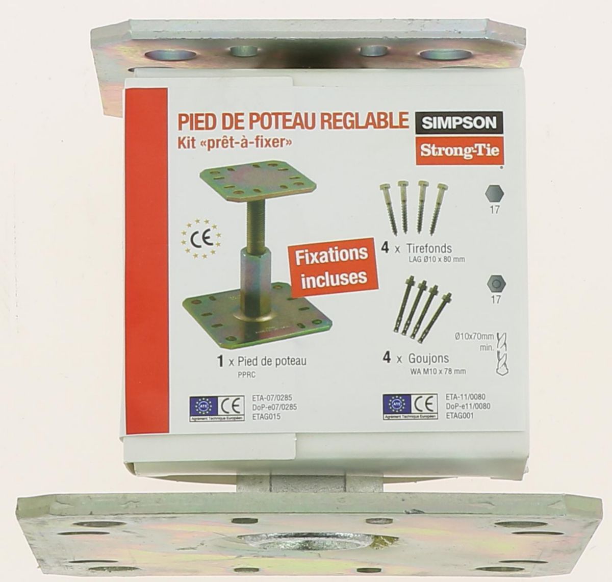 Pied de poteau réglable Kit Fix PPRC "prêt à fixer"