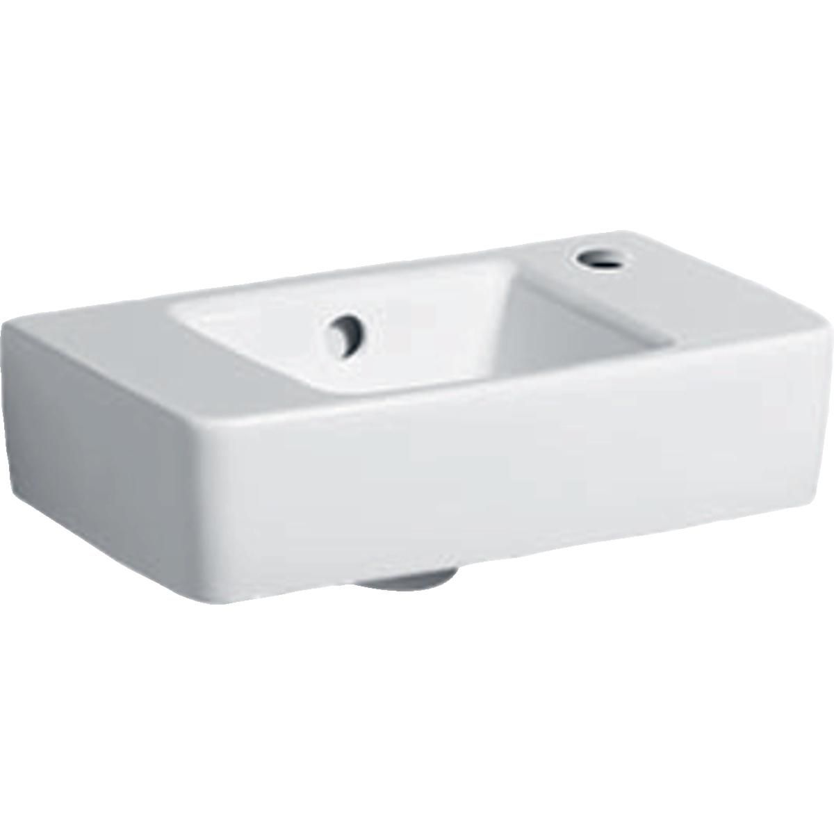 lave-mains geberit renova plan, compact: b=40cm, t=25cm, trou de robinetterie=droite, trop-plein=visible, blanc Réf. 272140000