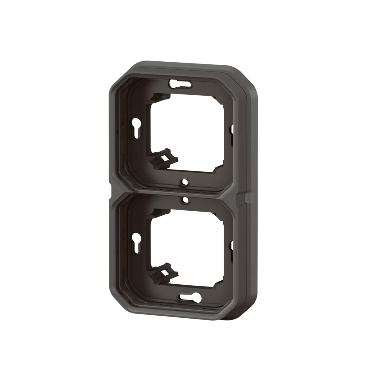 Support plaque étanche pour montage horizontal ou vertical en encastré avec boîte d'encastrement 2 postes de fonctions Plexo - anthracite Réf. 069607L