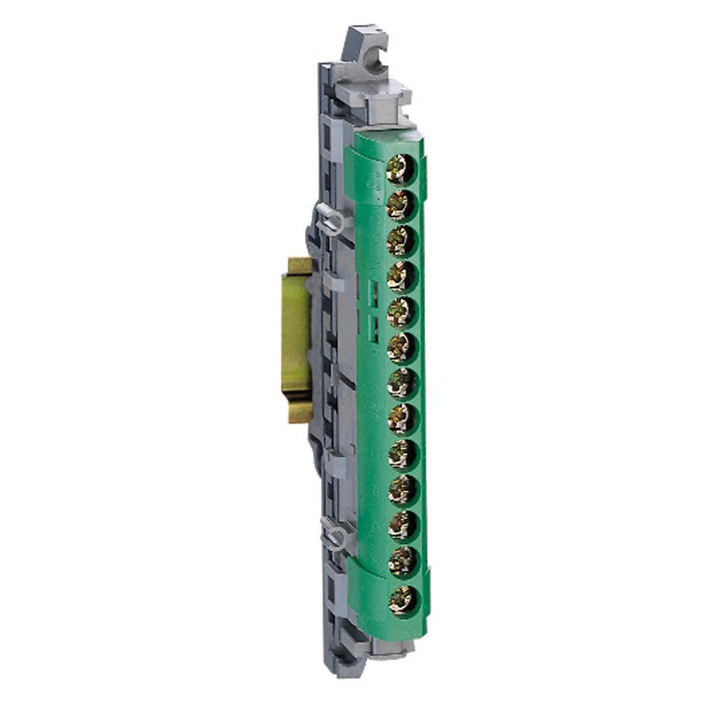 Bornier de répartition isolé IP 2X terre - 1 connexion 6 à 25 mm² - vert - L. 113 mm