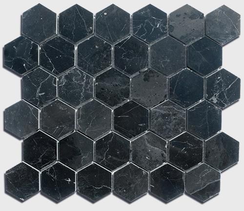 Mosaïque Hexagone - marbre noir - tesselle 4,8 cm - 30,5x30,5 cm