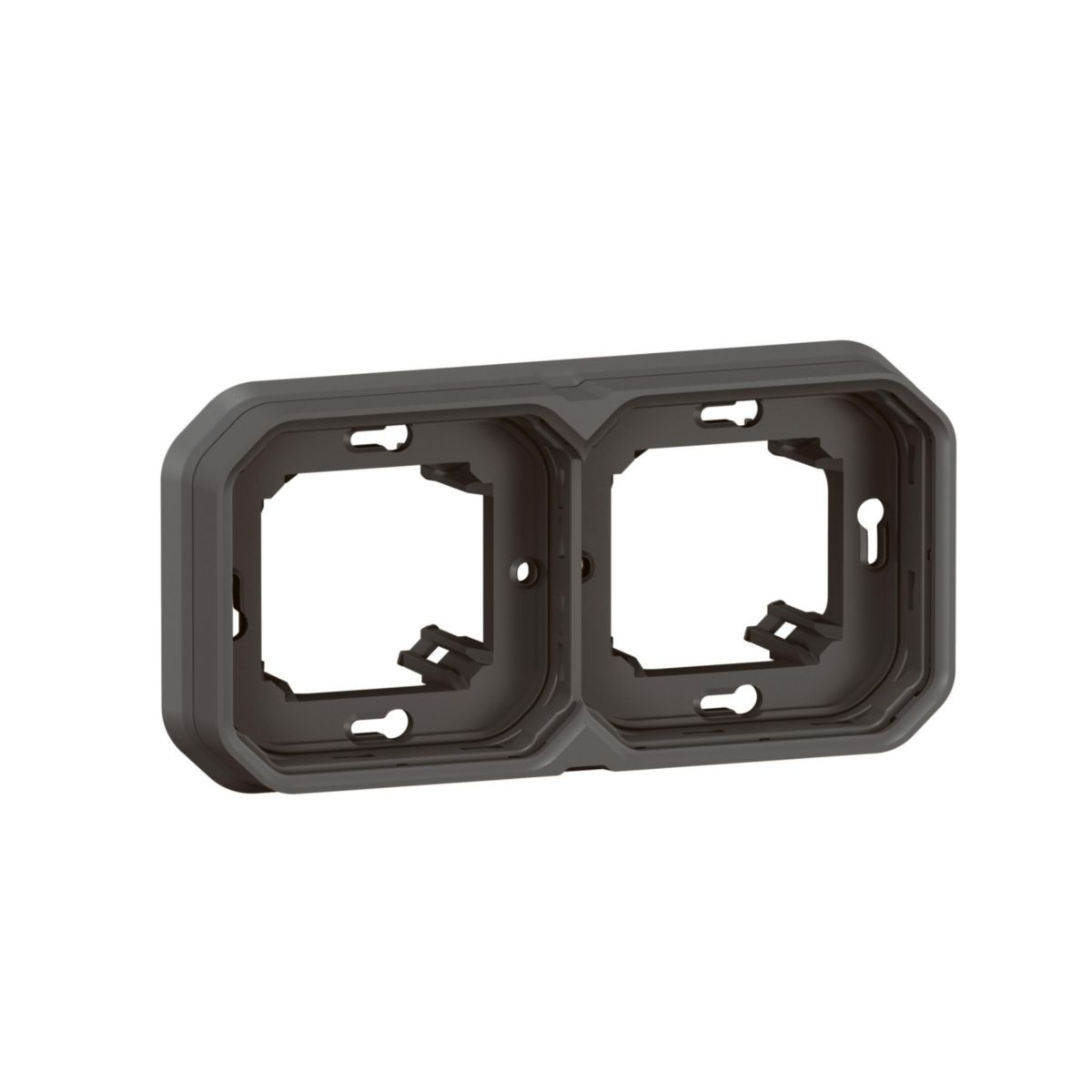 Support plaque étanche pour montage horizontal ou vertical en encastré avec boîte d'encastrement 2 postes de fonctions Plexo - anthracite Réf. 069607L