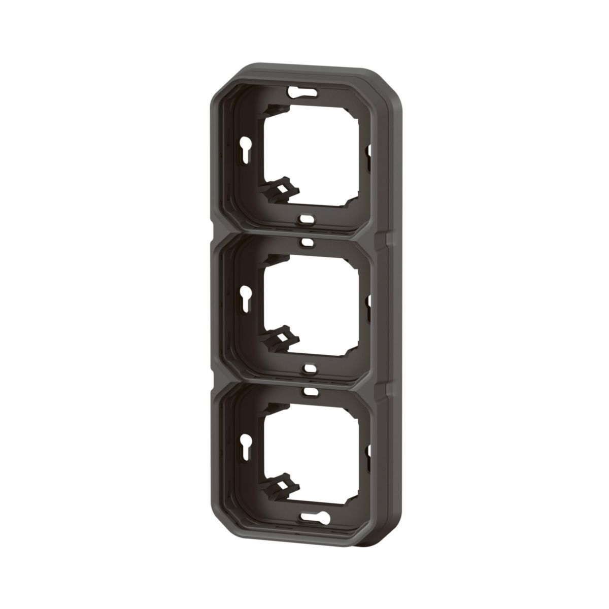 Support plaque étanche pour montage horizontal ou vertical en encastré avec boîte d'encastrement 3 postes de fonctions Plexo - anthracite Réf. 069608L