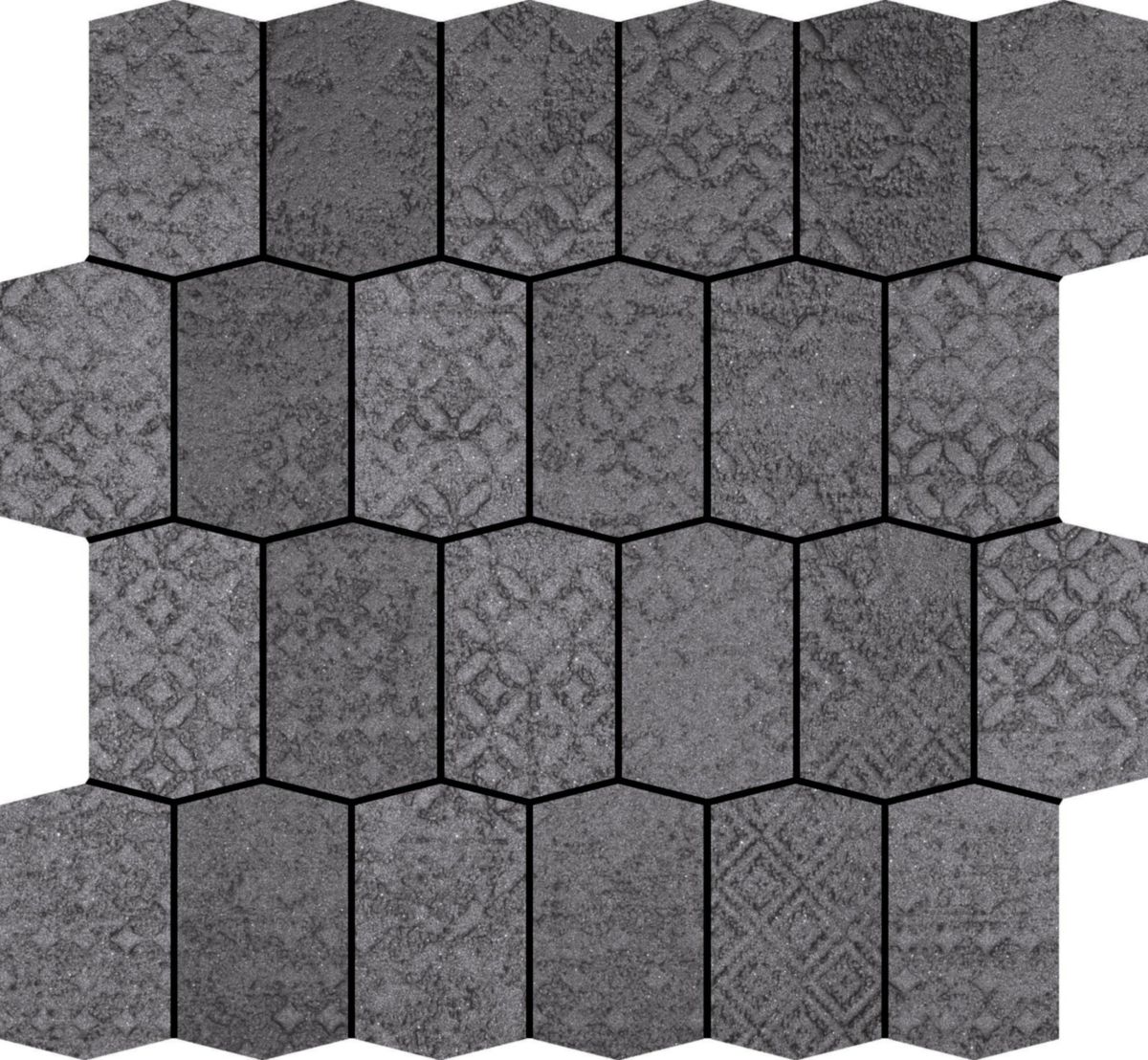 Mosaïque sol/mur hexagonale grès cérame étiré Essence Form - negro décor - 27,2x27,2 cm