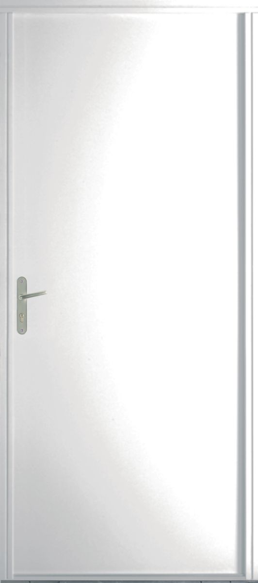 Porte de service acier PSP 215x90cm poussant droit finition RAL 9016 blanc satiné serrure multipoints poignée sur rosace