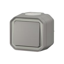 Poussoir NO étanche Plexo 10 A IP55 IK08 livré complet avec boîtier à embouts pour fixation en saillie - gris Réf. 069720L