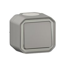 Poussoir NO étanche Plexo 10 A IP55 IK08 livré complet avec boîtier à embouts pour fixation en saillie - gris Réf. 069720L