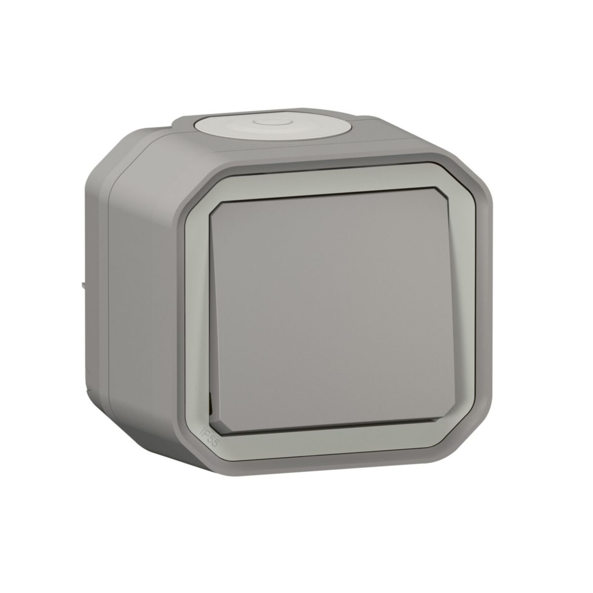 Poussoir NO étanche Plexo 10 A IP55 IK08 livré complet avec boîtier à embouts pour fixation en saillie - gris Réf. 069720L