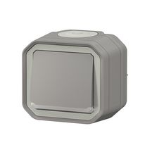 Poussoir NO lumineux étanche Plexo 10 A IP55 IK08 livré complet avec voyant à câbler et boîtier à embouts pour fixation en saillie - gris Réf. 069722L