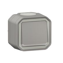 Poussoir NO lumineux étanche Plexo 10 A IP55 IK08 livré complet avec voyant à câbler et boîtier à embouts pour fixation en saillie - gris Réf. 069722L