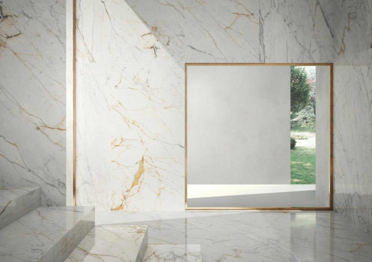 Carrelage XXL Grande Marble Look - grès cérame rectifié - golden white lustré - 120x240 cm - ép. 6 mm