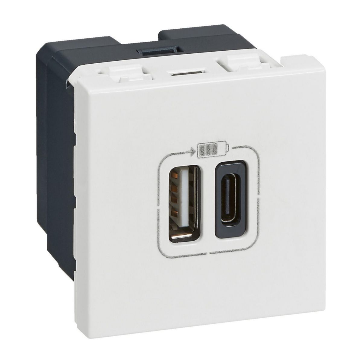 Double chargeur USB Type-A + Type-C Mosaic 3A - 2 modules - blanc. Legrand Réf 094428