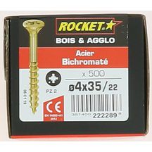 Vis Rocket tête fraisée pozi acier bichromaté 4x35/22-boite carton x500