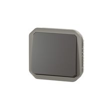 Poussoir NO étanche Plexo 10 A IP55 IK08 à équiper de support plaque ou boîtier saillie, avec enjoliveur anthracite Réf. 069810L