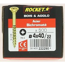 Vis Rocket tête fraisée pozi acier bichromaté 4x40/22-boite carton x500