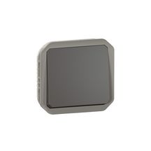 Poussoir NO étanche Plexo 10 A IP55 IK08 à équiper de support plaque ou boîtier saillie, avec enjoliveur anthracite Réf. 069810L