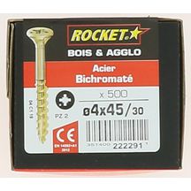 Vis Rocket tête fraisée pozi acier bichromaté 4x45/30-boite carton x500