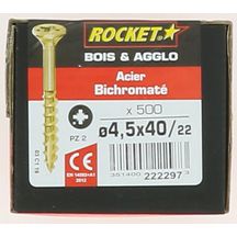 Vis Rocket tête fraisée pozi acier bichromaté 4,5x40/22-boite carton x500