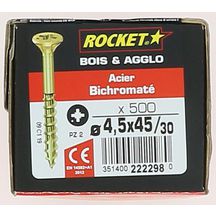 Vis Rocket tête fraisée pozi acier bichromaté 4,5x45/30-boite carton x500