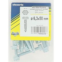 Vis tôle autoperceuse tête hexagonale acier zingué 6,3x50-vybac x25