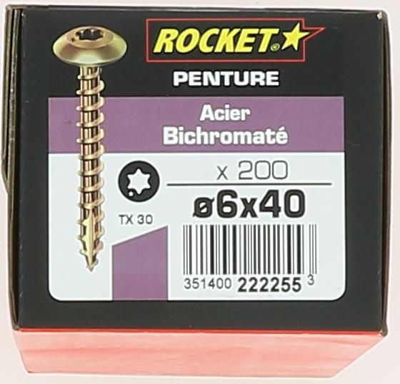 Vis Rocket Penture tête cylindrique étoile bichromaté 6x40-boîte carton x200