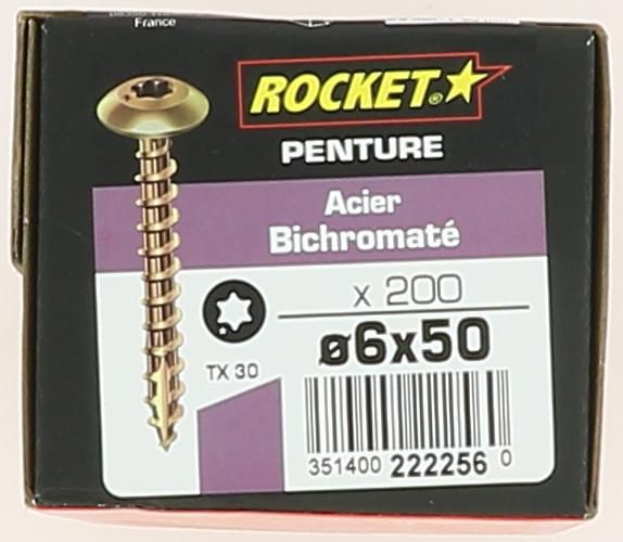 Vis Rocket Penture tête cylindrique étoile bichromaté 6x50-boîte carton x200